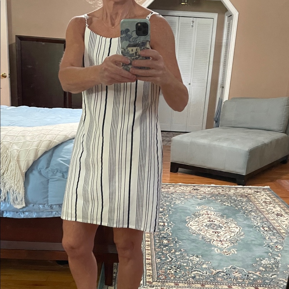 Striped White and Navy Dress